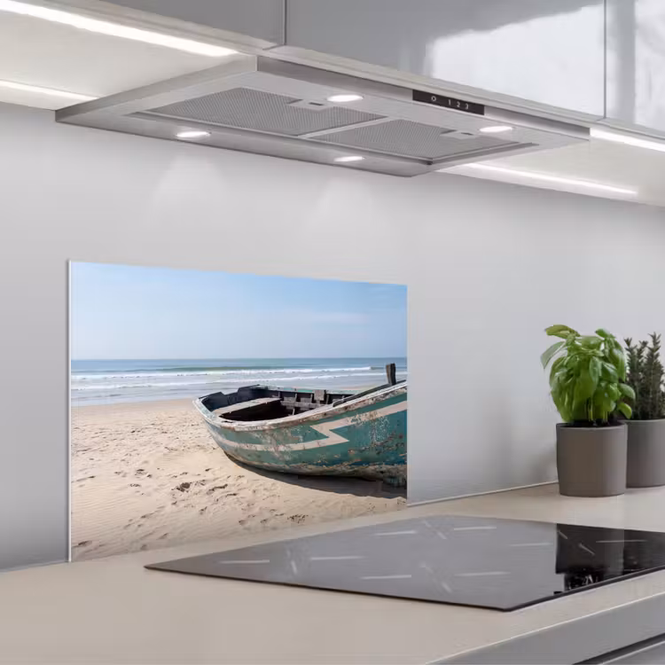 Boot - Zandstrand - Zee keuken achterwand spatscherm klein -3d_schuin