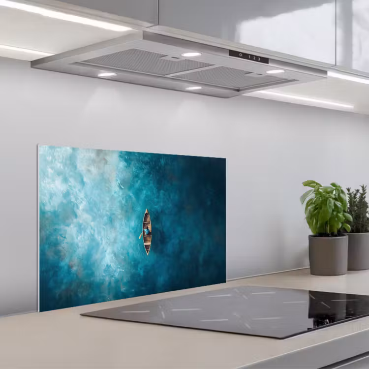 Bootje - Water - Blauw keuken achterwand spatscherm klein -3d_schuin