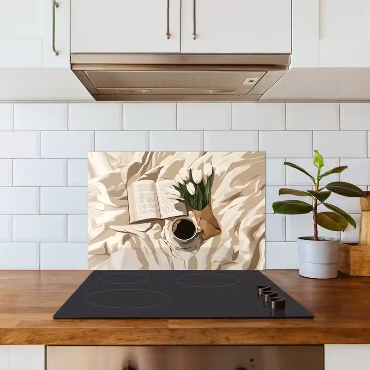 Boek - Illustratie - Tulpen - Koffie keuken achterwand spatscherm klein -sfeer2