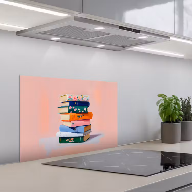 Boeken - Stapel - Kleurrijk keuken achterwand spatscherm klein -3d_schuin