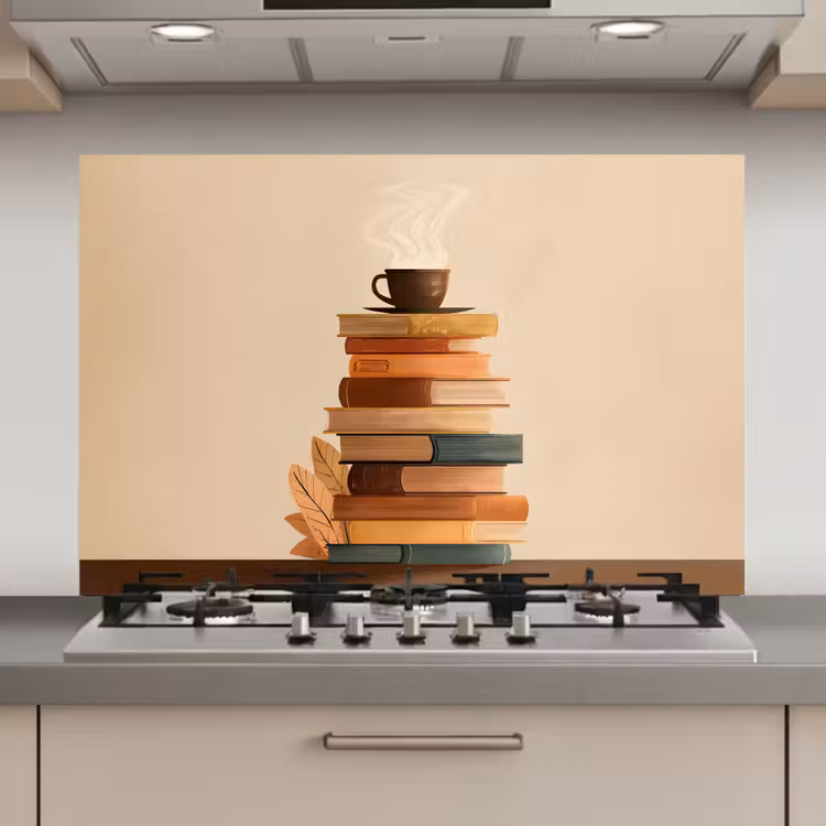 Boeken - Toren - Koffie - Beige keuken achterwand spatscherm klein -3d_website