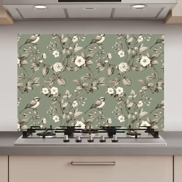 Botanisch - Vogels - Groen keuken achterwand spatscherm klein 900 -3d_website