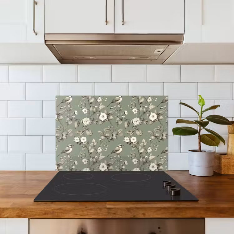 Botanisch - Vogels - Groen keuken achterwand spatscherm klein 900 -sfeer2