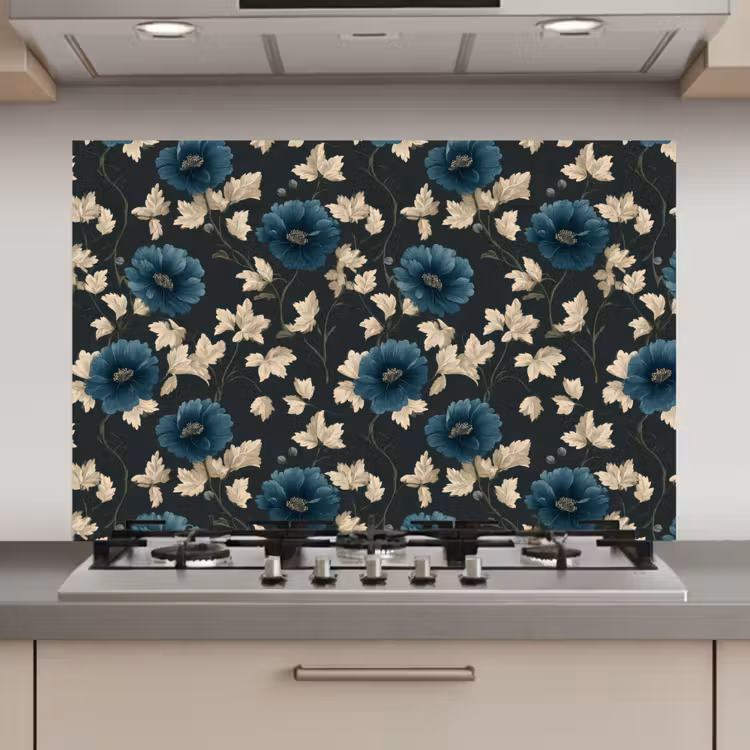 Botanisch - Bloemen - Blauw keuken achterwand spatscherm klein 900 -3d_website