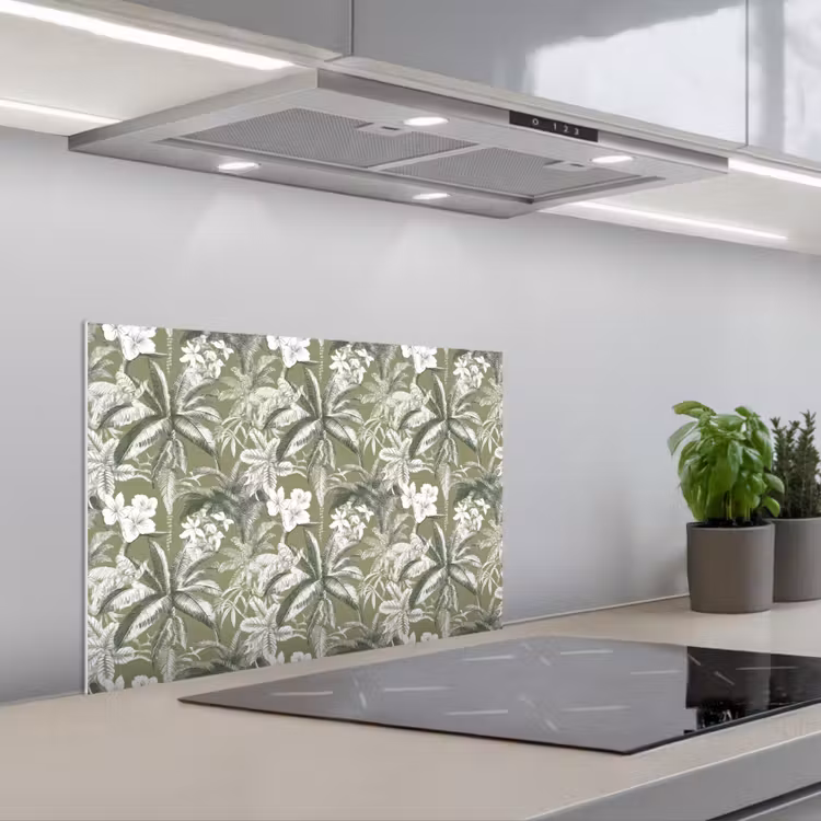 Botanisch - Bloemen - Groen keuken achterwand spatscherm klein 900 -3d_schuin