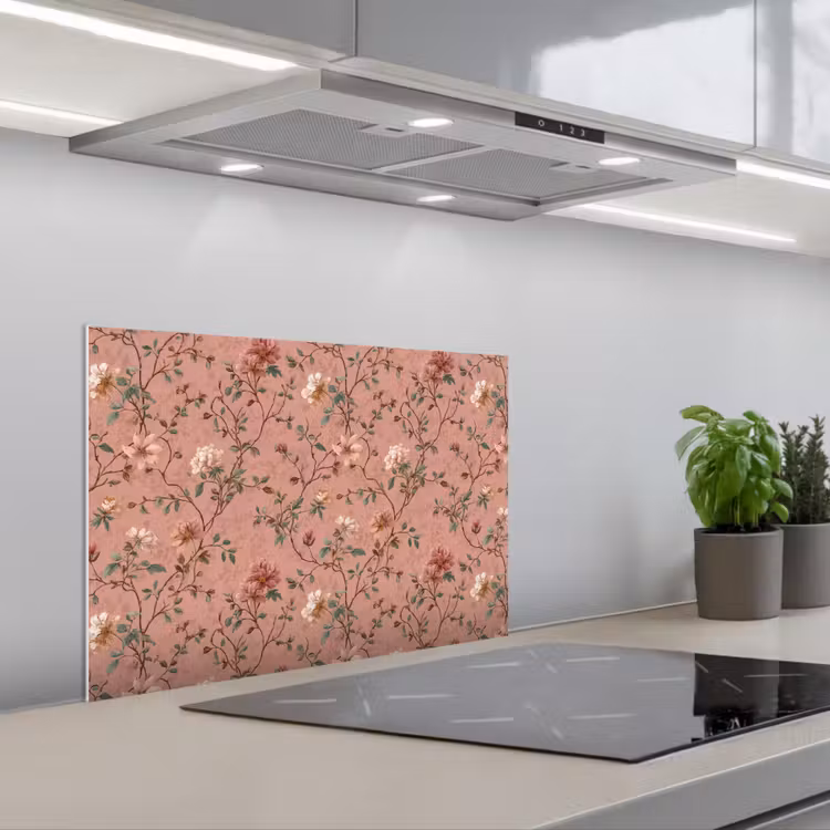 Botanisch - Bloemen - Roze keuken achterwand spatscherm klein 900 -3d_schuin
