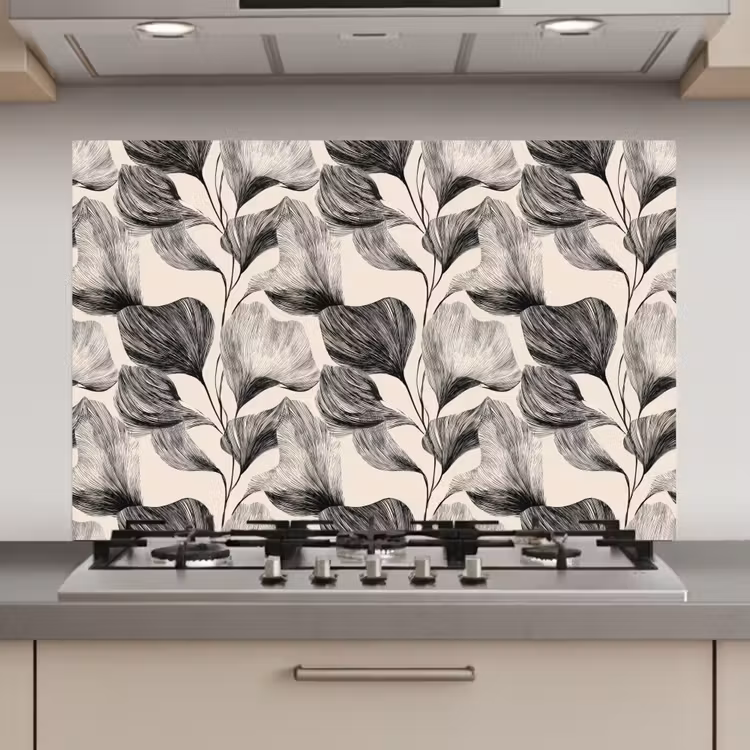Botanisch - Bladeren - Zwart keuken achterwand spatscherm klein 900 -3d_website