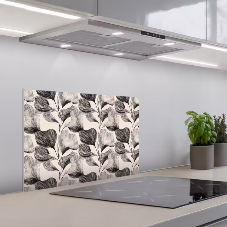 Botanisch - Bladeren - Zwart keuken achterwand spatscherm klein 900 -3d_schuin