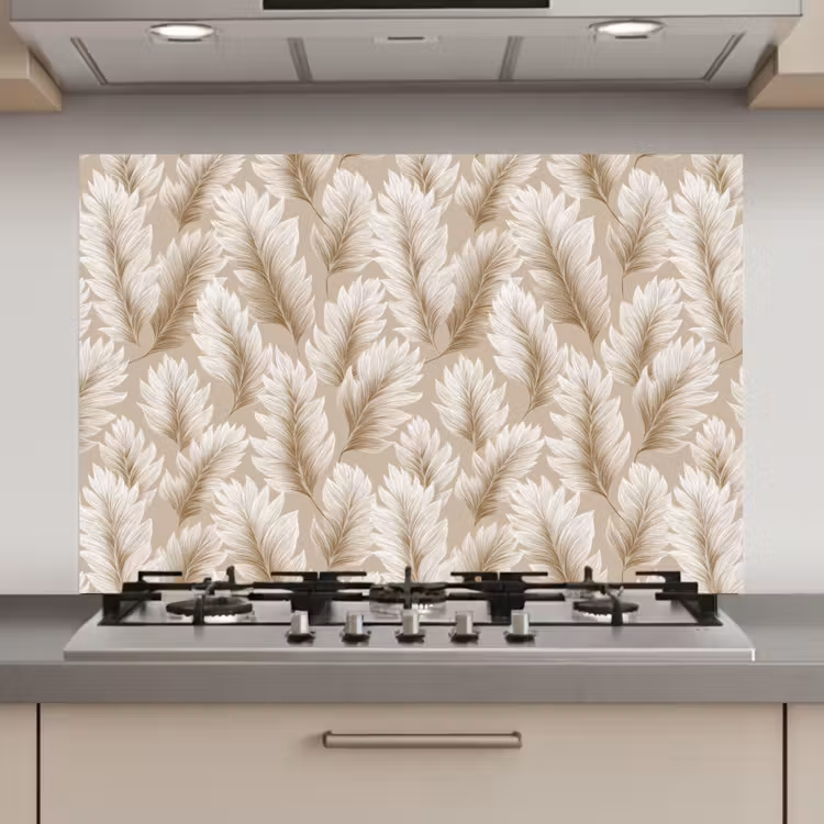 Botanisch - Patroon - Beige keuken achterwand spatscherm klein 900 -3d_website