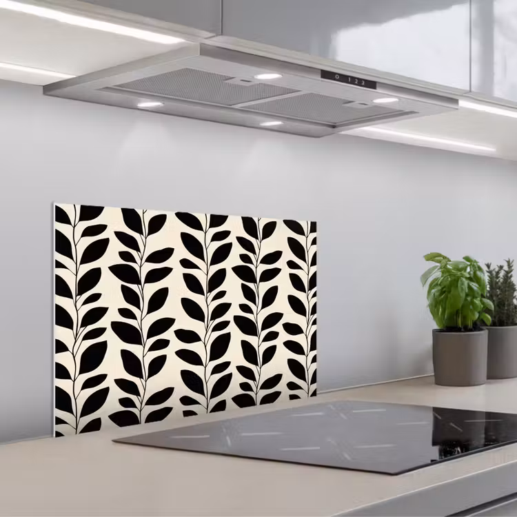 Botanisch - Dessin - Zwart - Beige keuken achterwand spatscherm klein 900 -3d_schuin