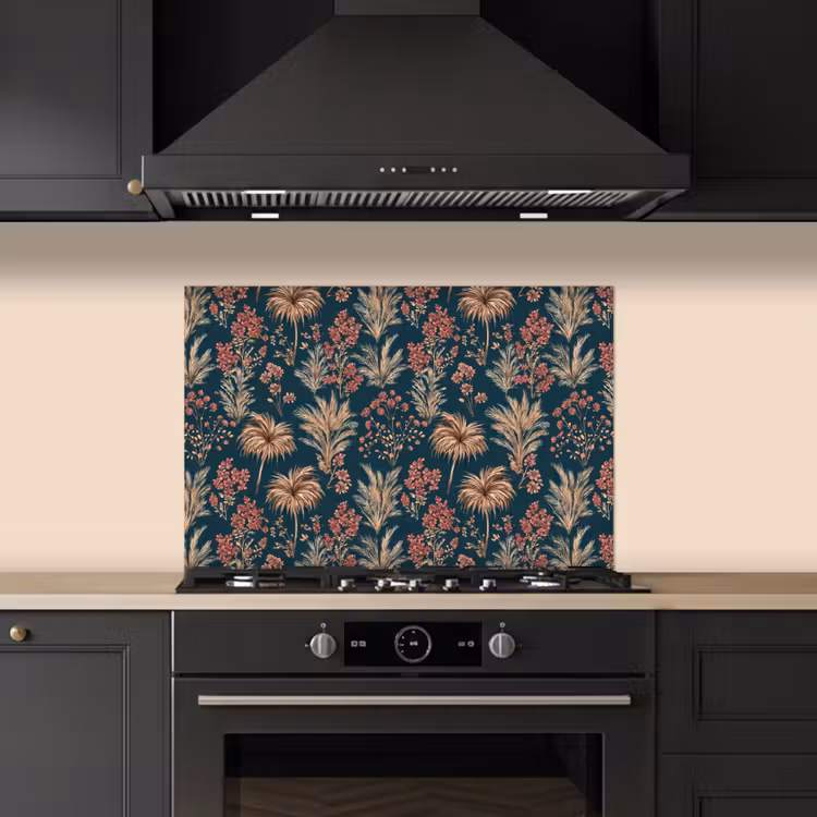 Botanisch - Patroon - Blauw keuken achterwand spatscherm klein 900 -sfeer1