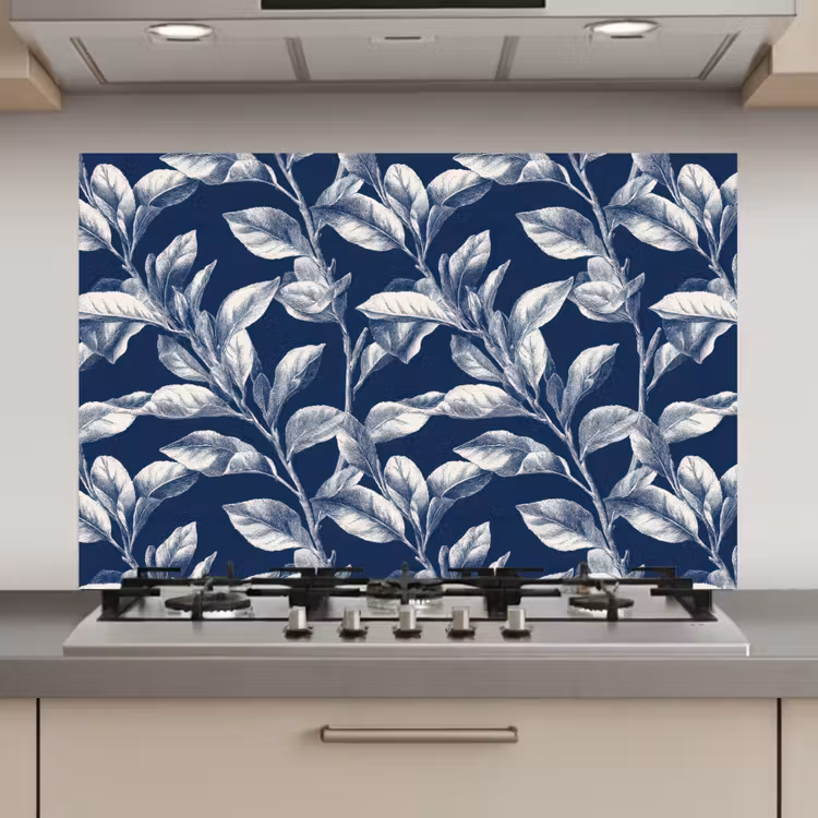 Botanisch - Patroon - Blauw keuken achterwand spatscherm klein 900 -3d_website