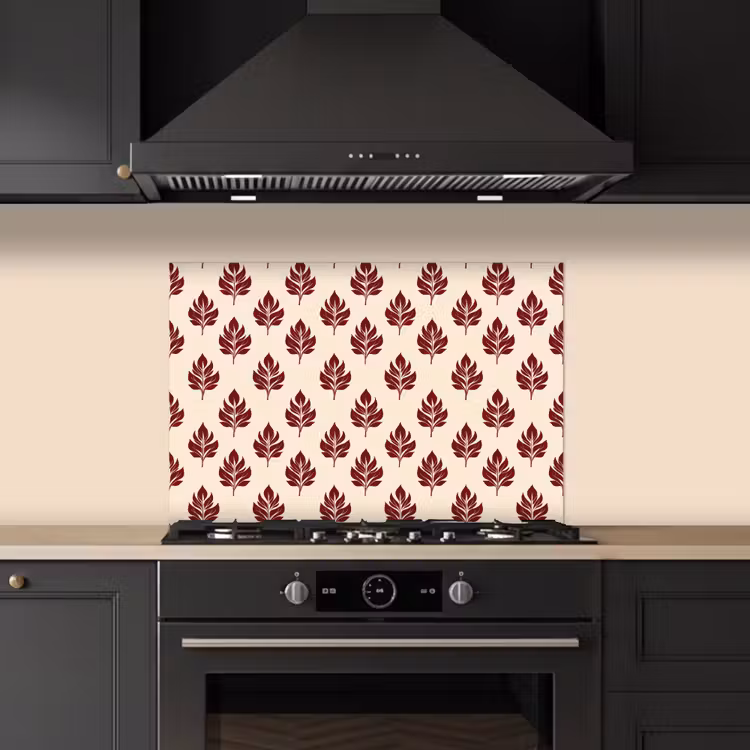 Botanisch - Patroon - Bordeaux keuken achterwand spatscherm klein 900 -sfeer1