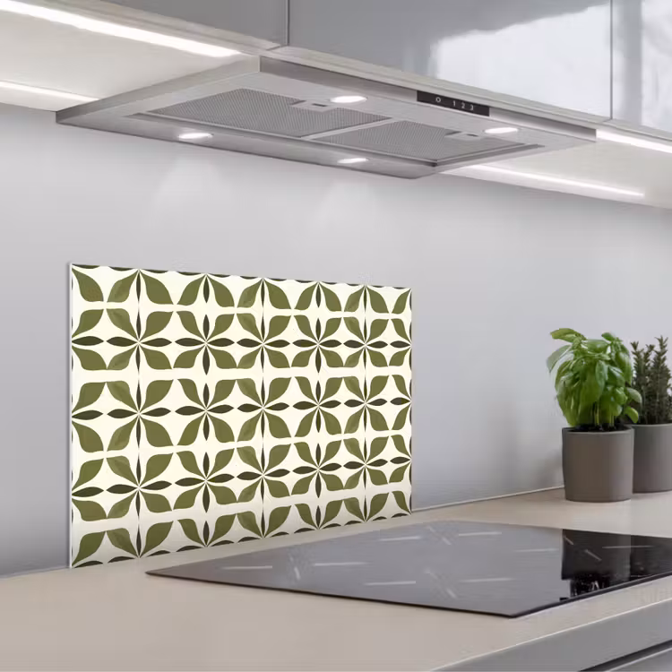 Botanisch - Retro - Groen keuken achterwand spatscherm klein 900 -3d_schuin