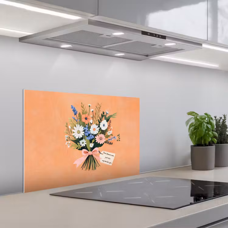 Boeket - Strikje - Quote keuken achterwand spatscherm klein -3d_schuin