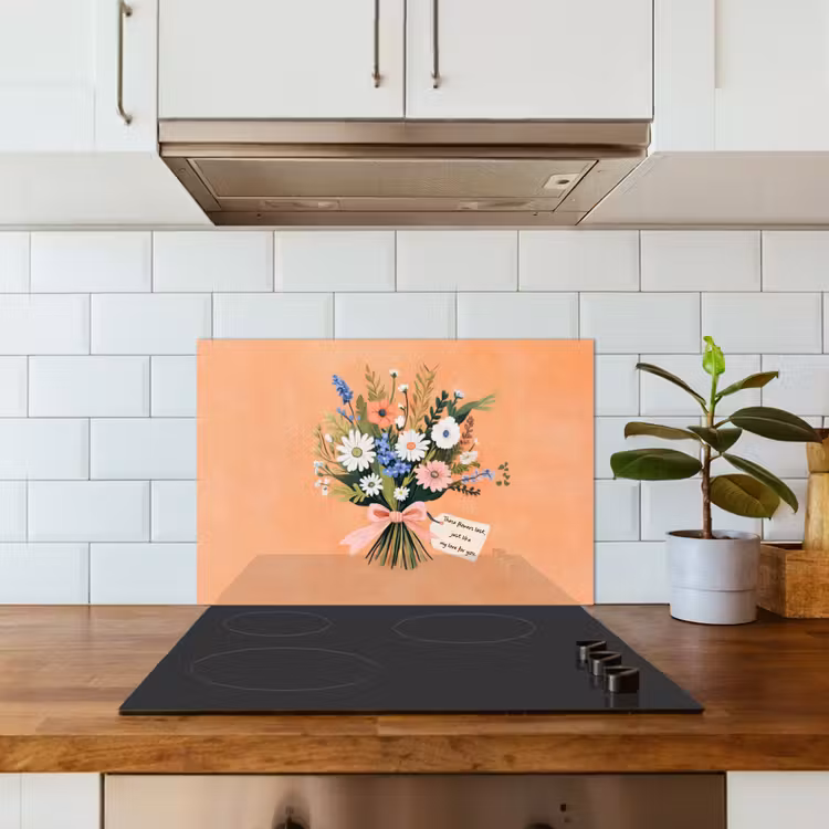 Boeket - Strikje - Quote keuken achterwand spatscherm klein -sfeer2