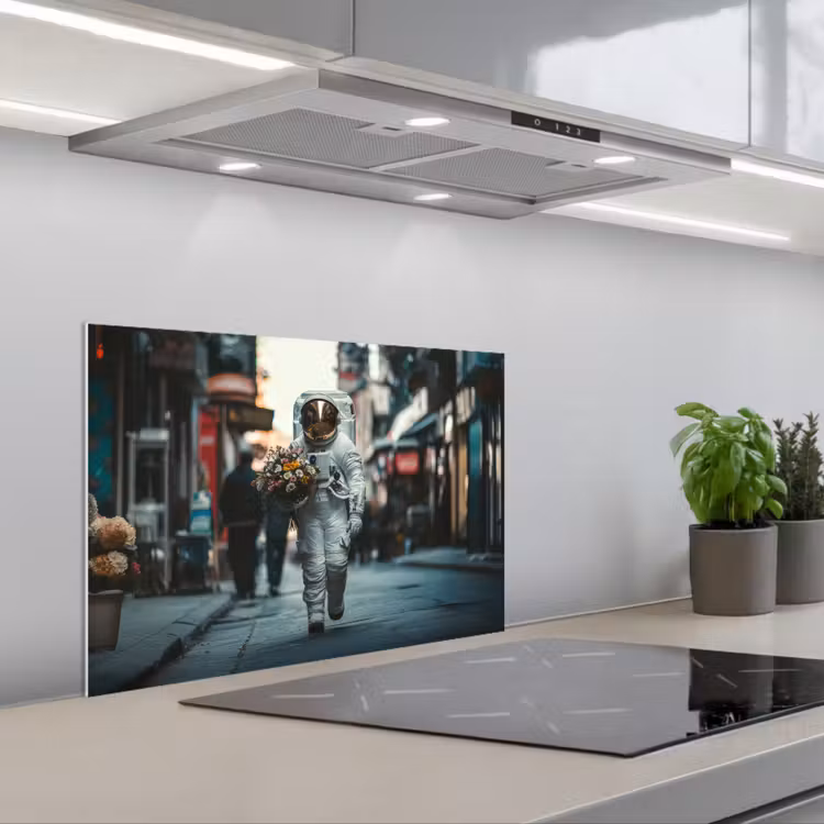 Boeket - Bloemen - Kleurrijk - Astronaut keuken achterwand spatscherm klein -3d_schuin