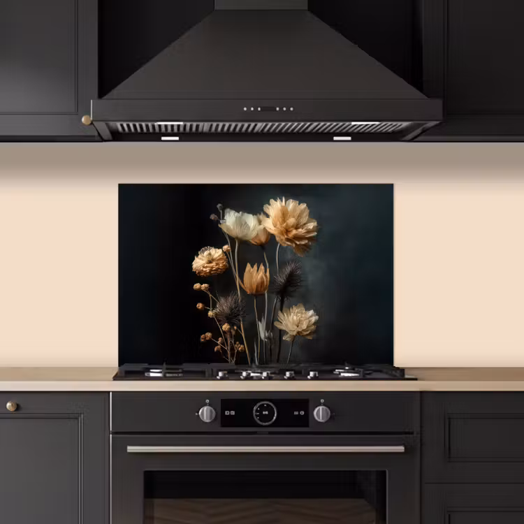 Boeket - Bloemen - Licht - Zwart keuken achterwand spatscherm klein -sfeer1
