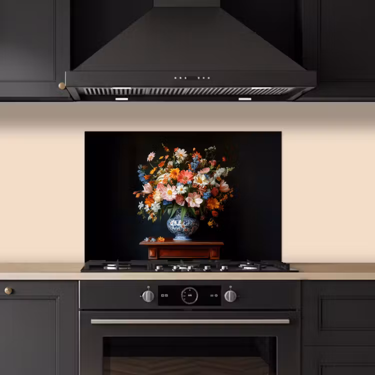 Boeket - Roze - Bloemen - Vaas keuken achterwand spatscherm klein -sfeer1