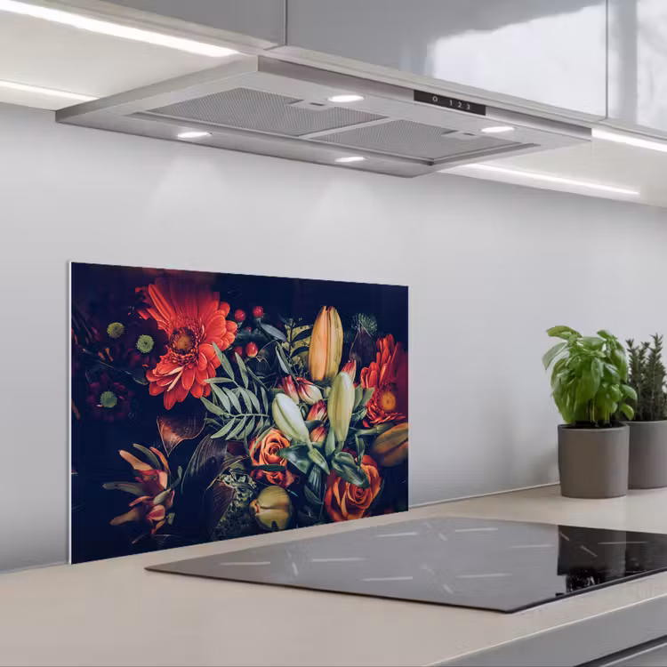 Boeket - Stilleven - Bloemen - Planten - Rood keuken achterwand spatscherm klein -3d_schuin