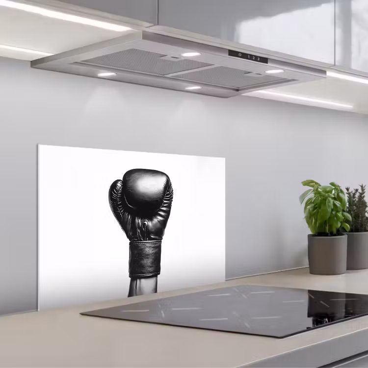 Bokshandschoen - Zwart - Hand keuken achterwand spatscherm klein -3d_schuin
