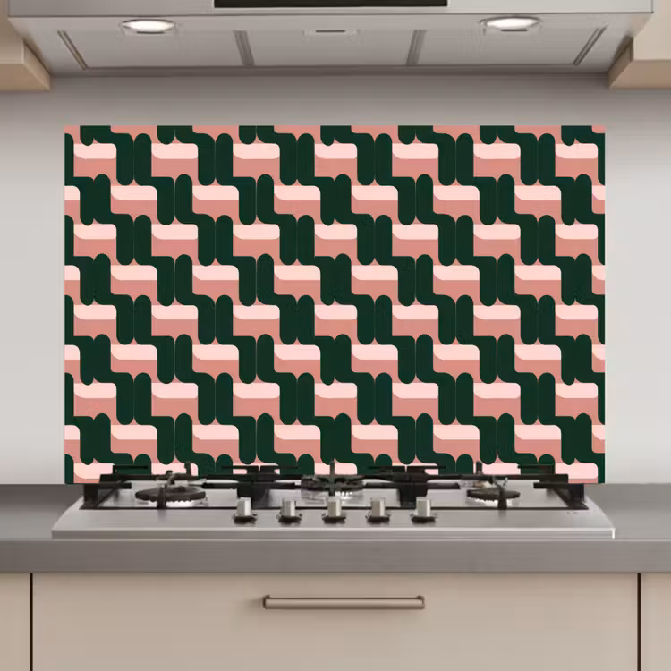 Vlechtpatroon - Groen - Roze - Geometrisch keuken achterwand spatscherm klein 900 -3d_website