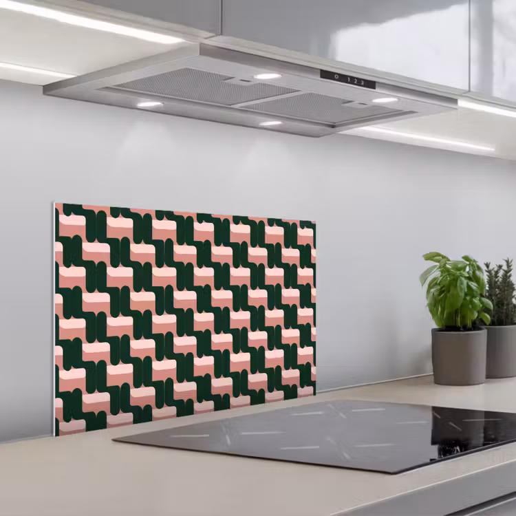 Vlechtpatroon - Groen - Roze - Geometrisch keuken achterwand spatscherm klein 900 -3d_schuin