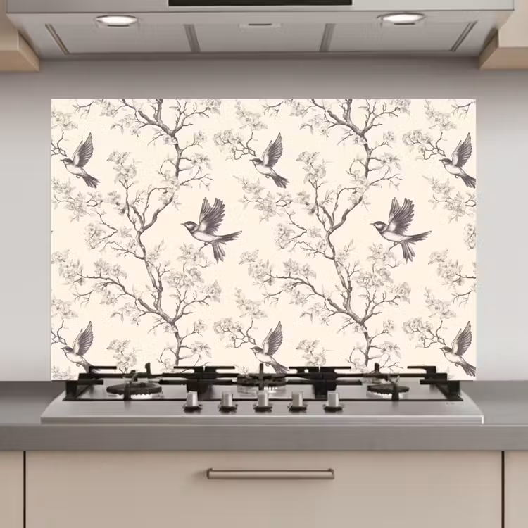 Takken - Vogels - Beige keuken achterwand spatscherm klein 900 -3d_website
