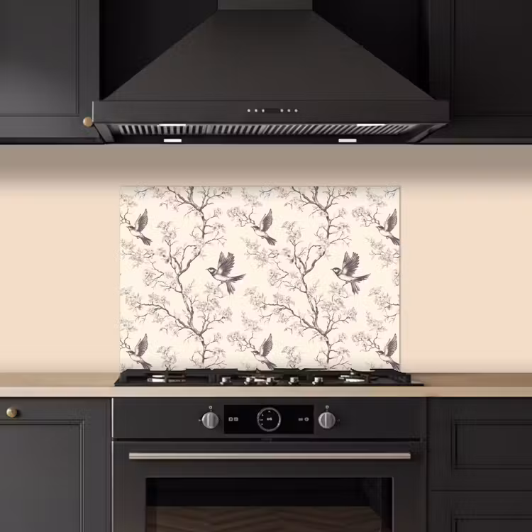 Takken - Vogels - Beige keuken achterwand spatscherm klein 900 -sfeer1