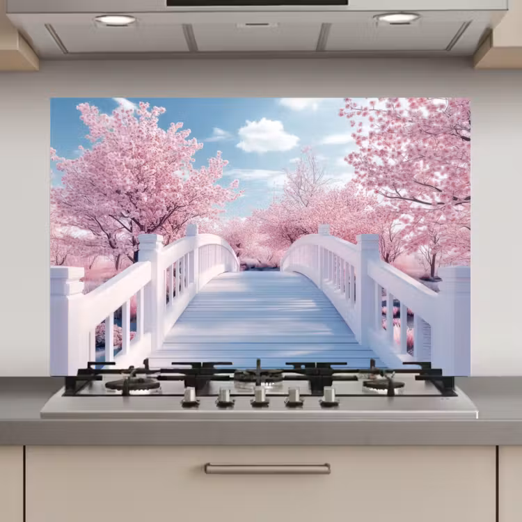 Brug - Kersenbomen - Wit keuken achterwand spatscherm klein -3d_website