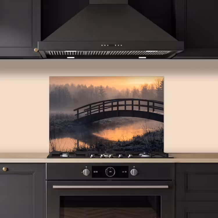 Brug - Mist - Bomen - Water keuken achterwand spatscherm klein -sfeer1