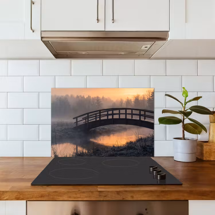 Brug - Mist - Bomen - Water keuken achterwand spatscherm klein -sfeer2