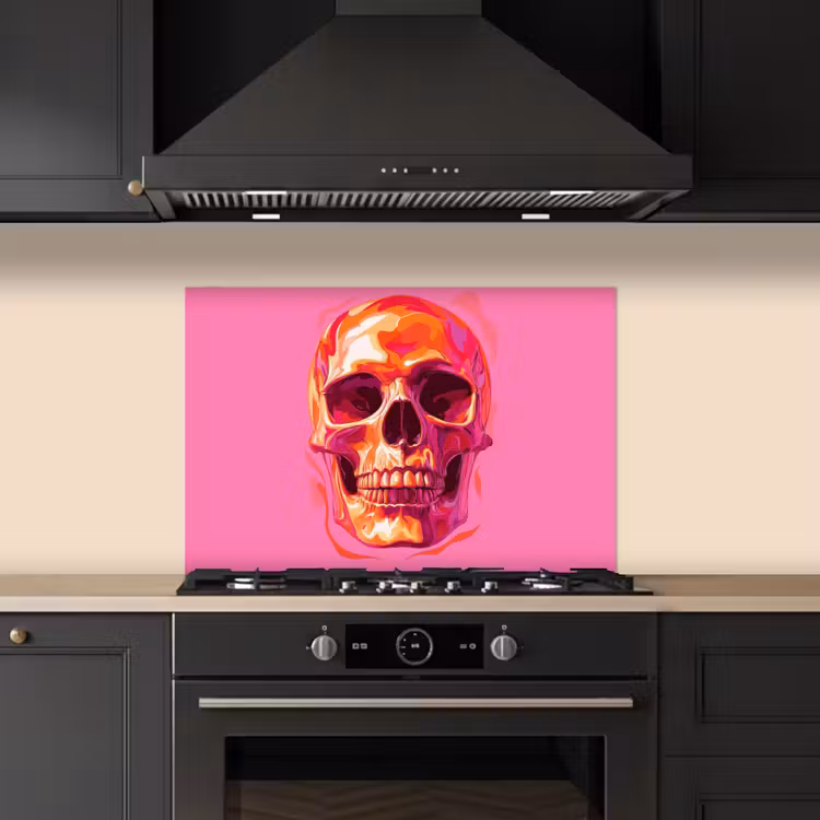 Felroze - Tanden - Schedel keuken achterwand spatscherm klein -sfeer1