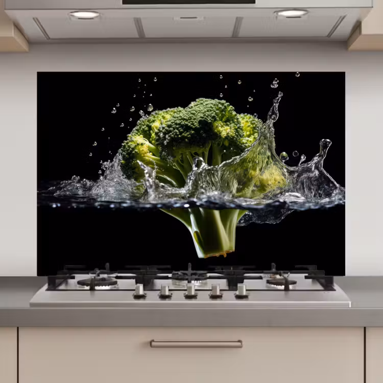 Broccoli - Groen - Water - Zwart keuken achterwand spatscherm klein -3d_website