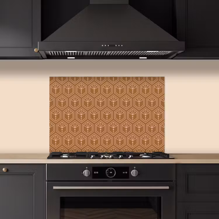 Bruin - Roze - Geometrisch - Patroon keuken achterwand spatscherm klein 900 -sfeer1