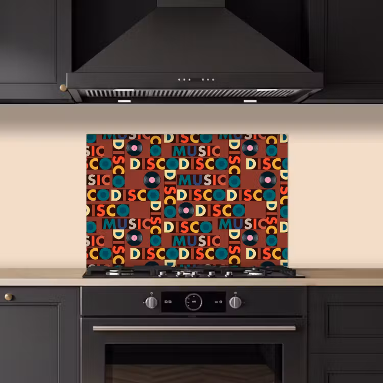Bruin - Retro - Disco - Patroon keuken achterwand spatscherm klein 900 -sfeer1
