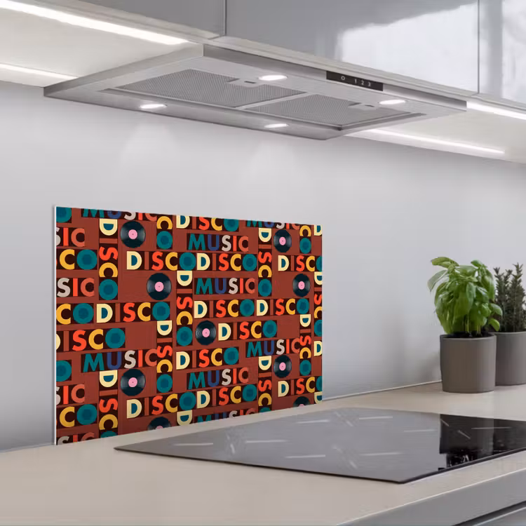 Bruin - Retro - Disco - Patroon keuken achterwand spatscherm klein 900 -3d_schuin