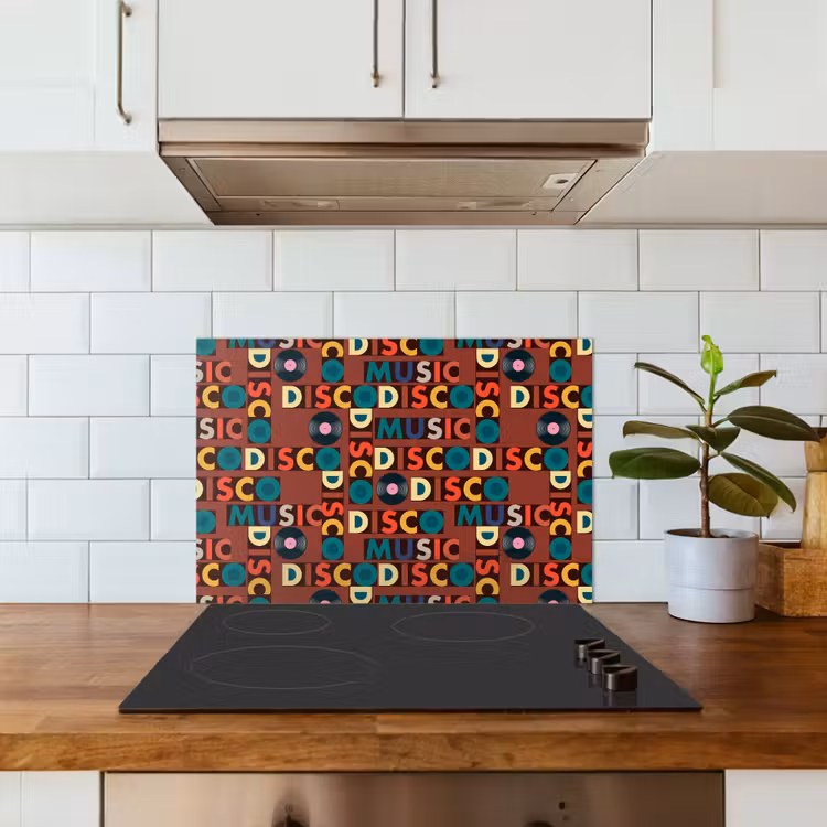 Bruin - Retro - Disco - Patroon keuken achterwand spatscherm klein 900 -sfeer2