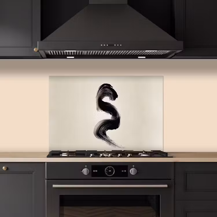 Penseelstreek - Zwart - Minimalistisch keuken achterwand spatscherm klein -sfeer1