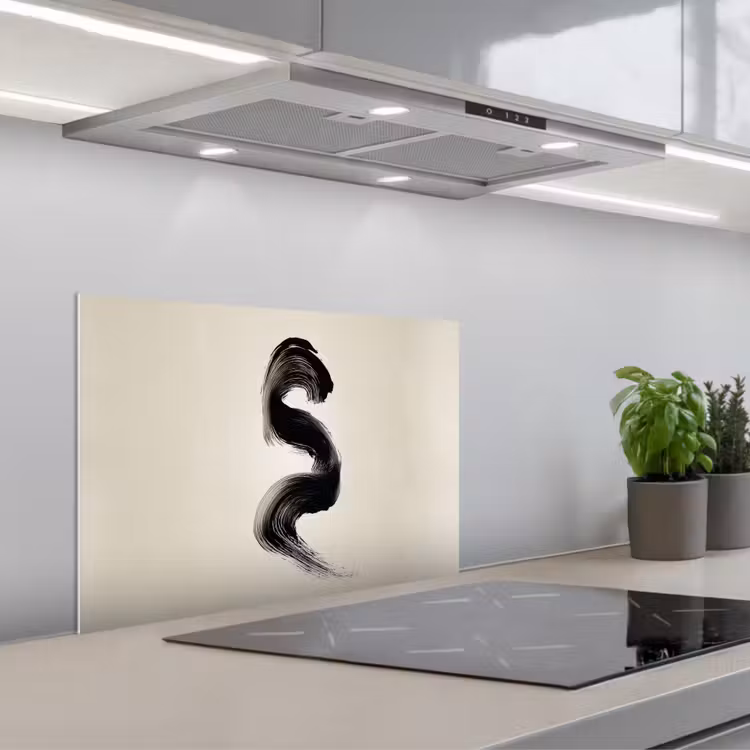 Penseelstreek - Zwart - Minimalistisch keuken achterwand spatscherm klein -3d_schuin