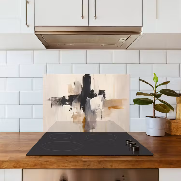 Penseelstreken - Ruw - Abstract - Beige keuken achterwand spatscherm klein -sfeer2