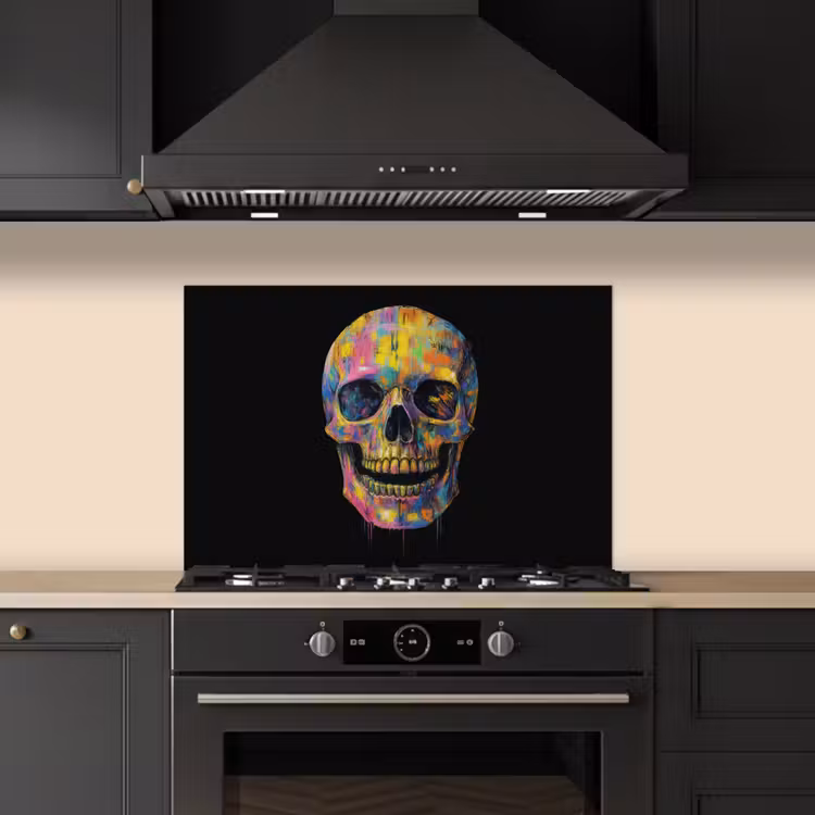 Penseelstreken - Schedel - Kleurrijk - Abstract keuken achterwand spatscherm klein -sfeer1
