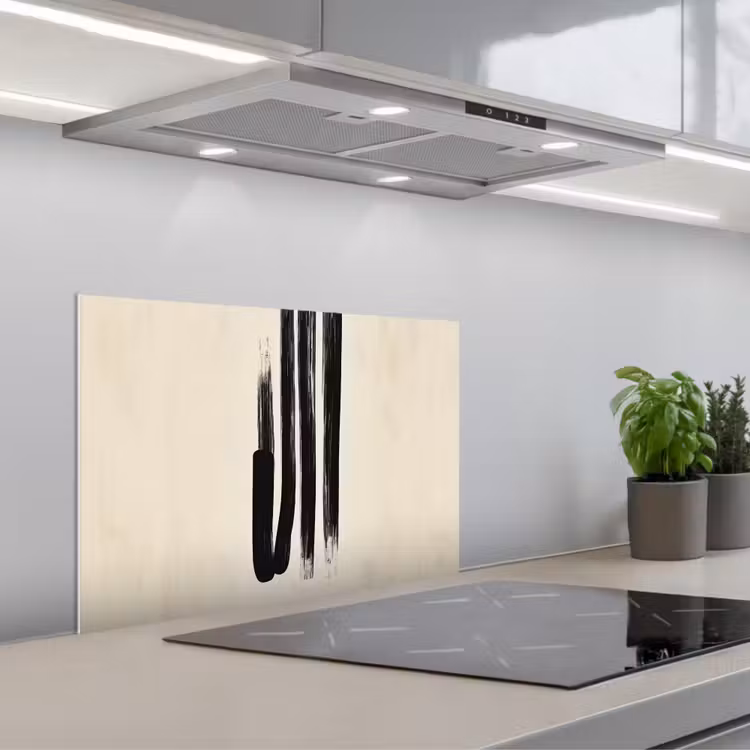 Penseelstreken - Verticaal - Zwart keuken achterwand spatscherm klein -3d_schuin