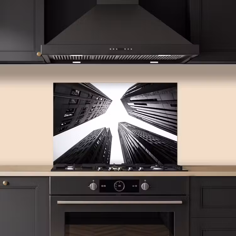 Gebouwen - Lucht - Zwart keuken achterwand spatscherm klein -sfeer1