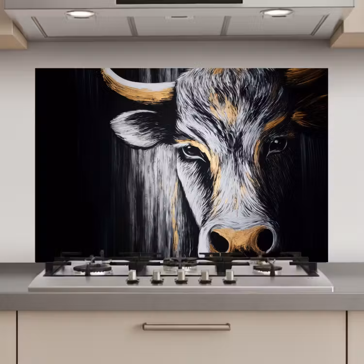 Stier - Hoorns - Snuit - Goud keuken achterwand spatscherm klein -3d_website