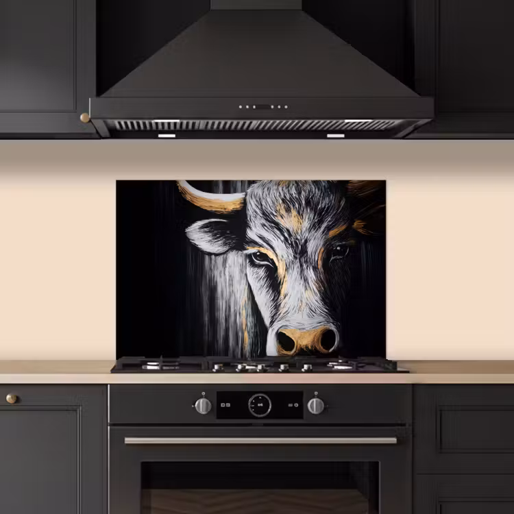 Stier - Hoorns - Snuit - Goud keuken achterwand spatscherm klein -sfeer1