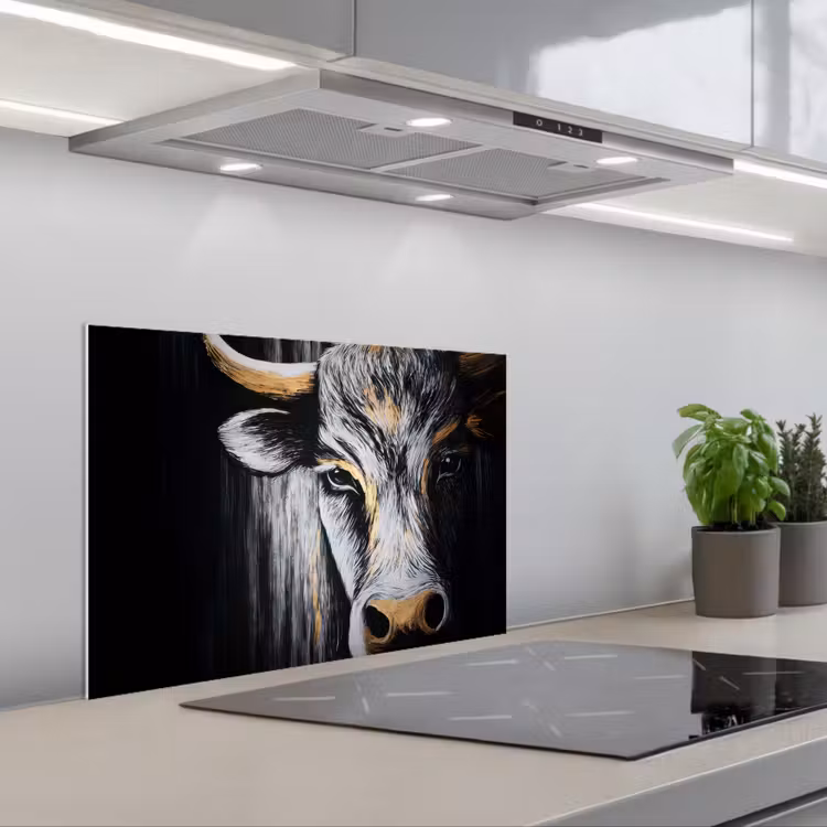 Stier - Hoorns - Snuit - Goud keuken achterwand spatscherm klein -3d_schuin