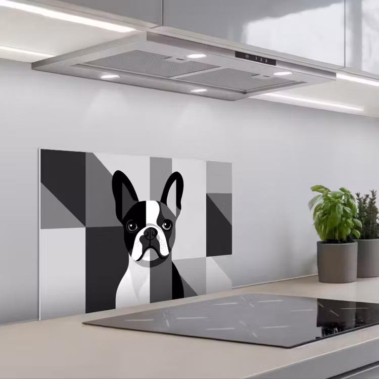 Buldog - Zwart - Abstract - Vlakken keuken achterwand spatscherm klein -3d_schuin
