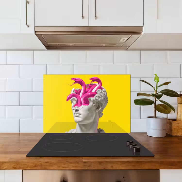 Buste - Slangen - Geel keuken achterwand spatscherm klein -sfeer2