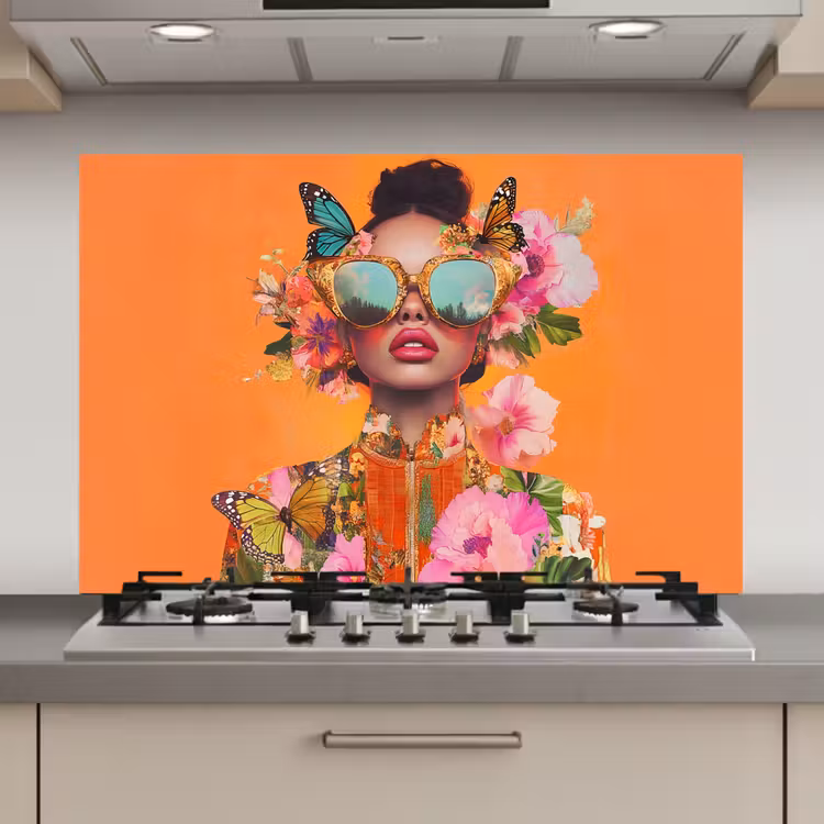 Vlinders - Vrouw - Zonnebril - Kleurrijk keuken achterwand spatscherm klein -3d_website